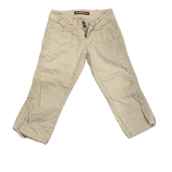 Y2K khaki capris with ruching and drawstrings - Picture 3 of 5